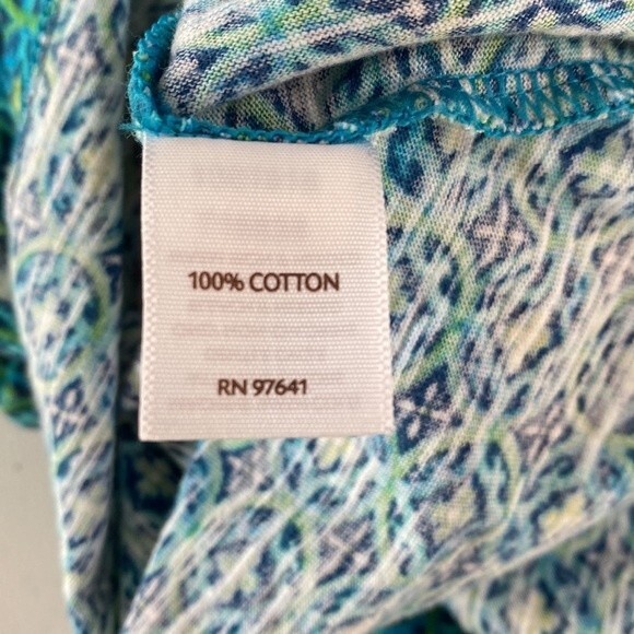 J Jill Pin Tuck Pullover Long Sleeve Top Geometric Print Watercolor Turquoise - Picture 9 of 16